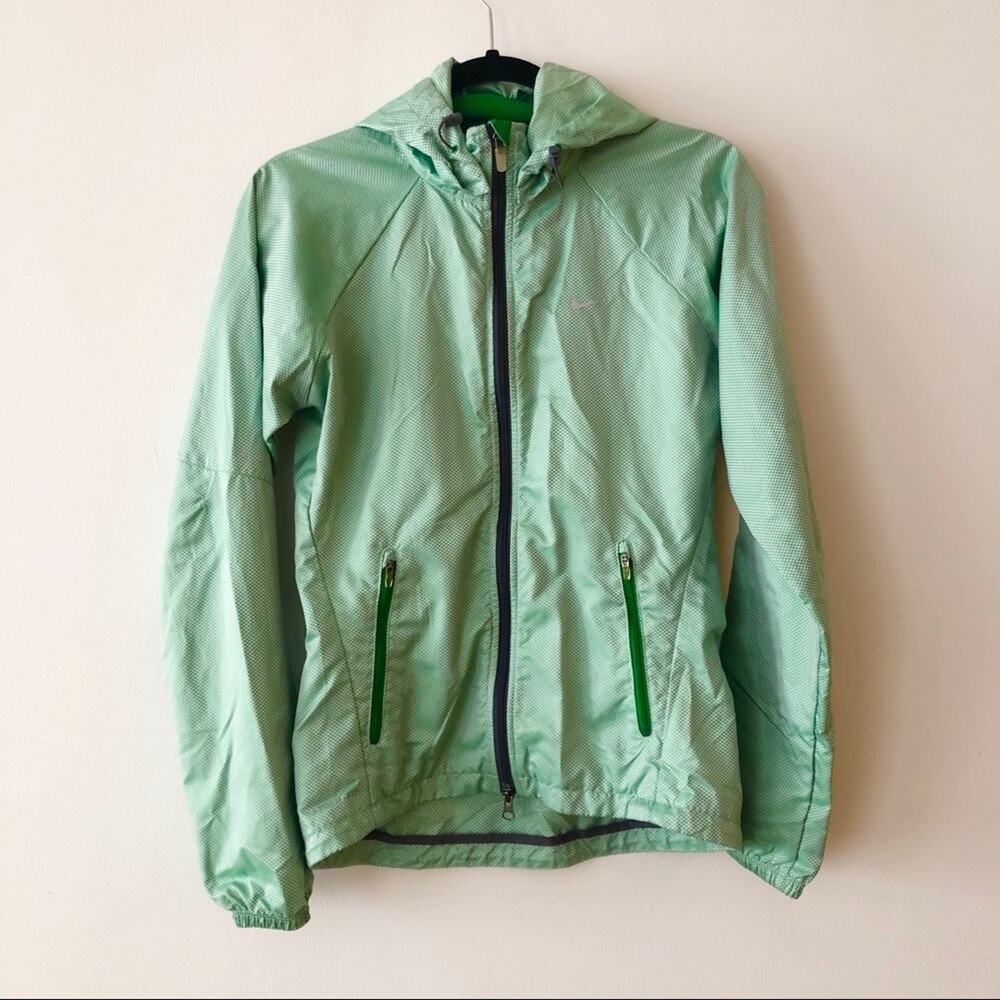 Nike Storm-Fit Green Checked Full Zip Hooded Lightweight Jacket